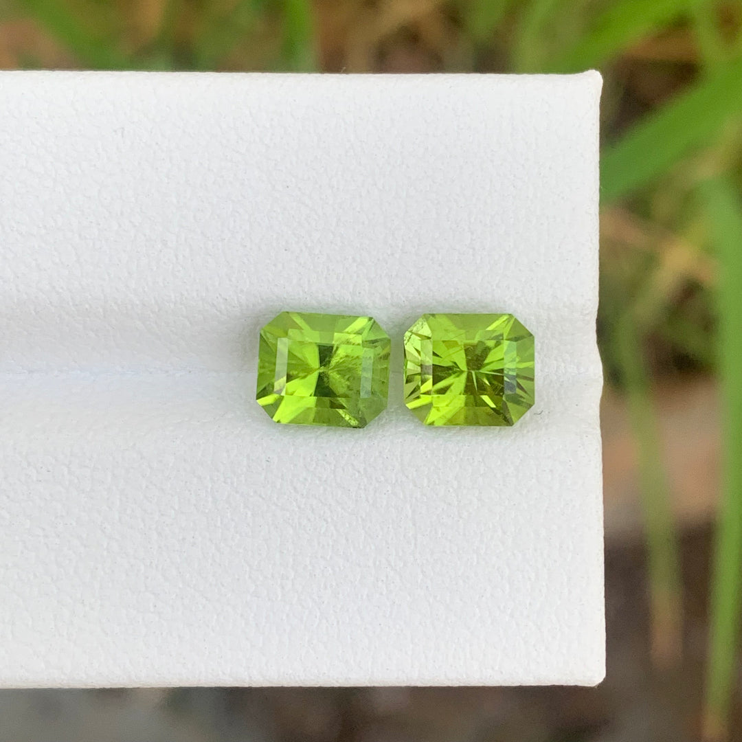 3.90 Carats Glamorous Natural Faceted Fancy Cut Peridot Pair