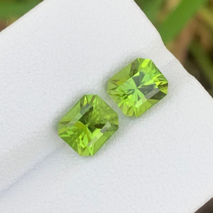 3.90 Carats Glamorous Natural Faceted Fancy Cut Peridot Pair