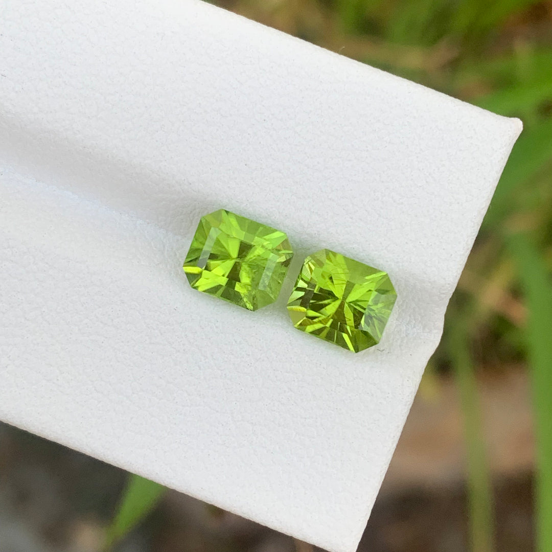 3.90 Carats Glamorous Natural Faceted Fancy Cut Peridot Pair