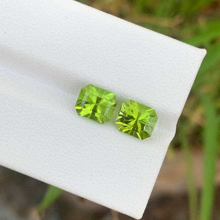 3.90 Carats Glamorous Natural Faceted Fancy Cut Peridot Pair