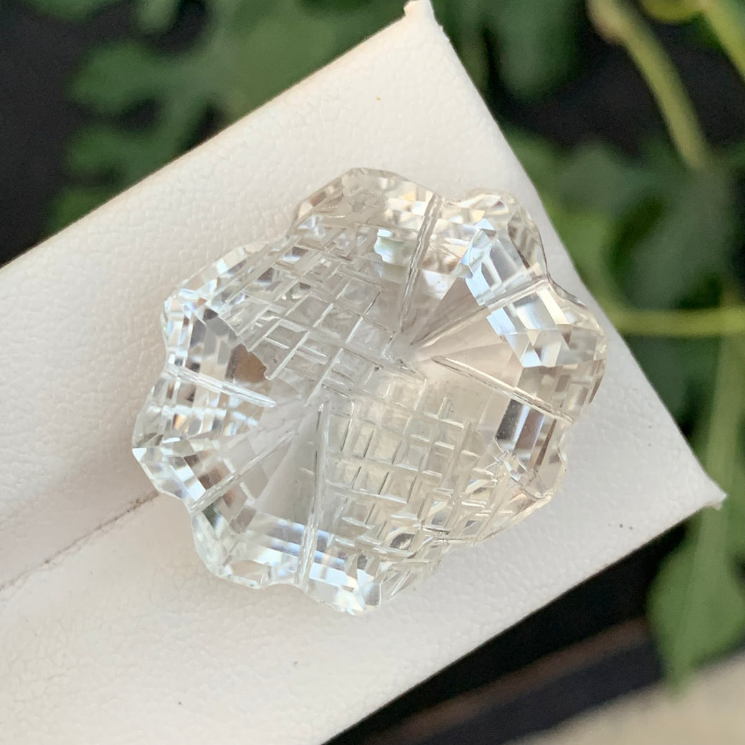 42.80 Carats Colorless Flower Carving Loose Quartz - Glitter Gemstones