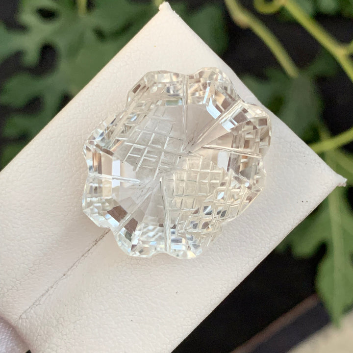 42.80 Carats Colorless Flower Carving Loose Quartz - Glitter Gemstones