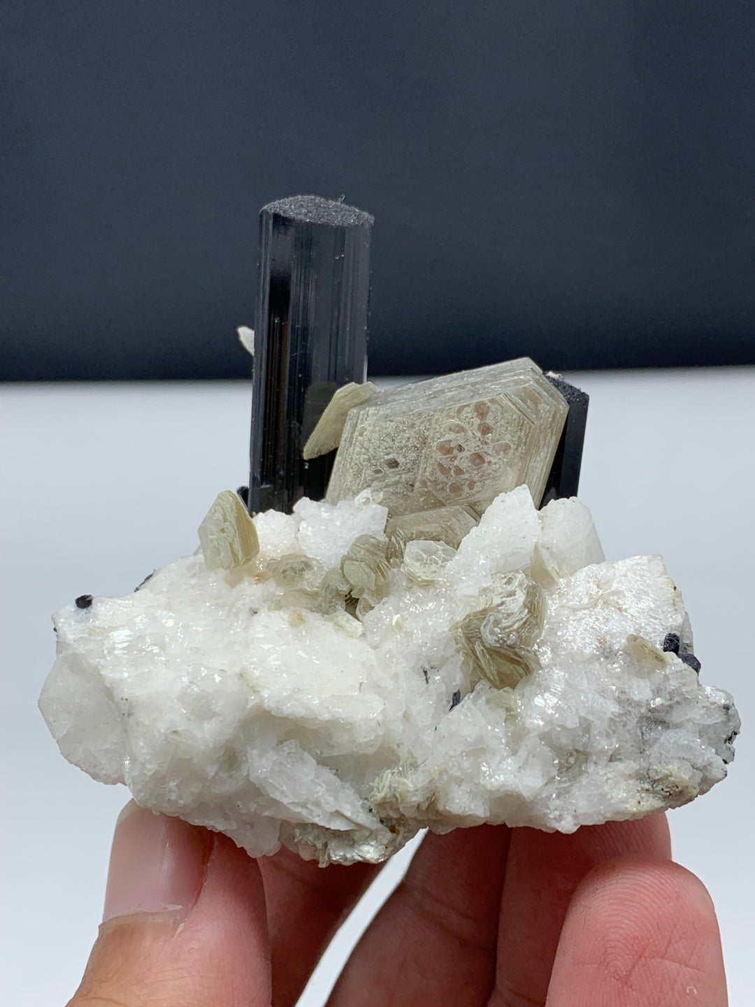 102.07 Grams Mesmerizing Black Tourmaline Specimen Attached With Muscovite