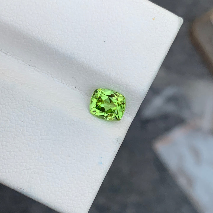 1.40 Carats Lovely Natural  Faceted Brilliant Cut Cushion Shape Apple Green Peridot