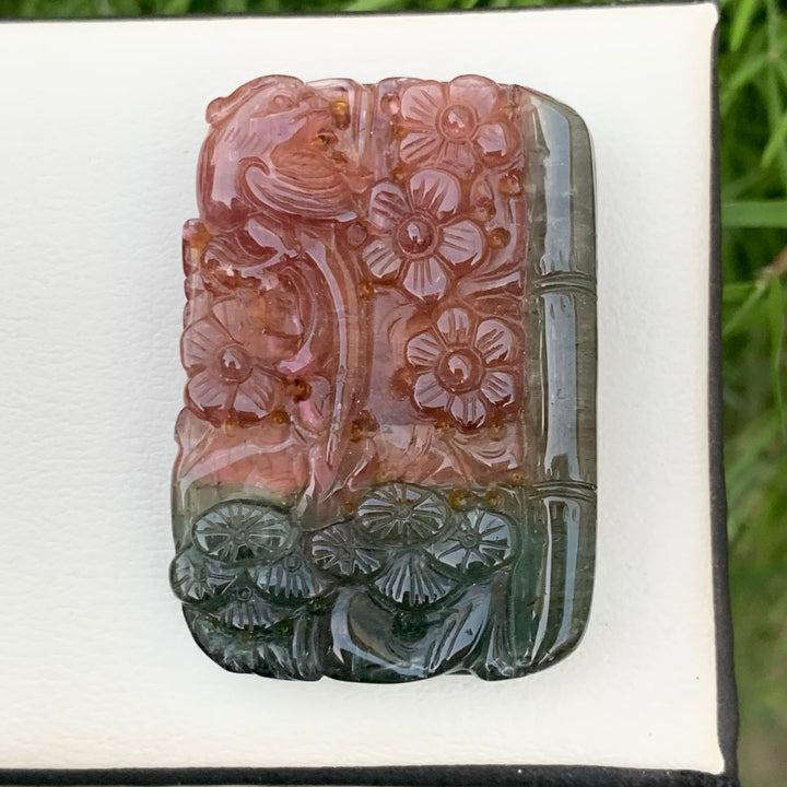 112 Carats Natural Faceted Bi-Color Tourmaline Drilled Carving