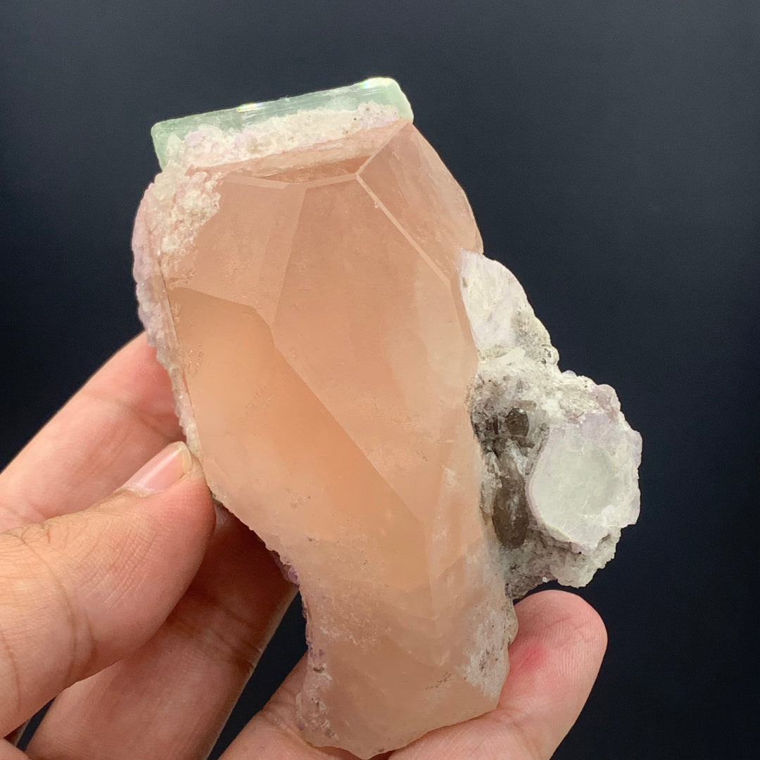 Green Tourmaline Attached With Beautiful Morganite Specimen