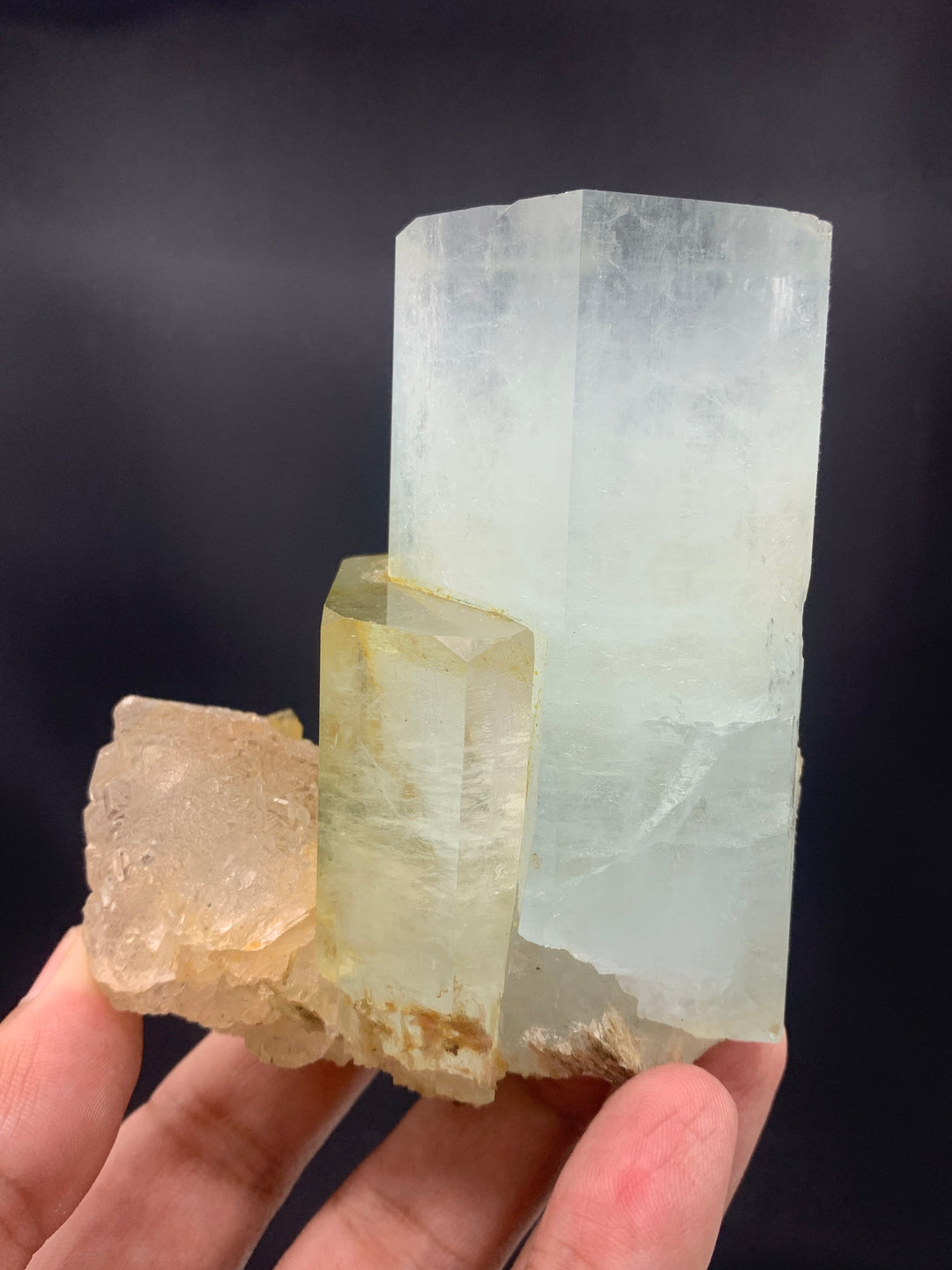 431.5 Grams Lovely Natural Dual Aquamarine Crystal Attached With Fluorite