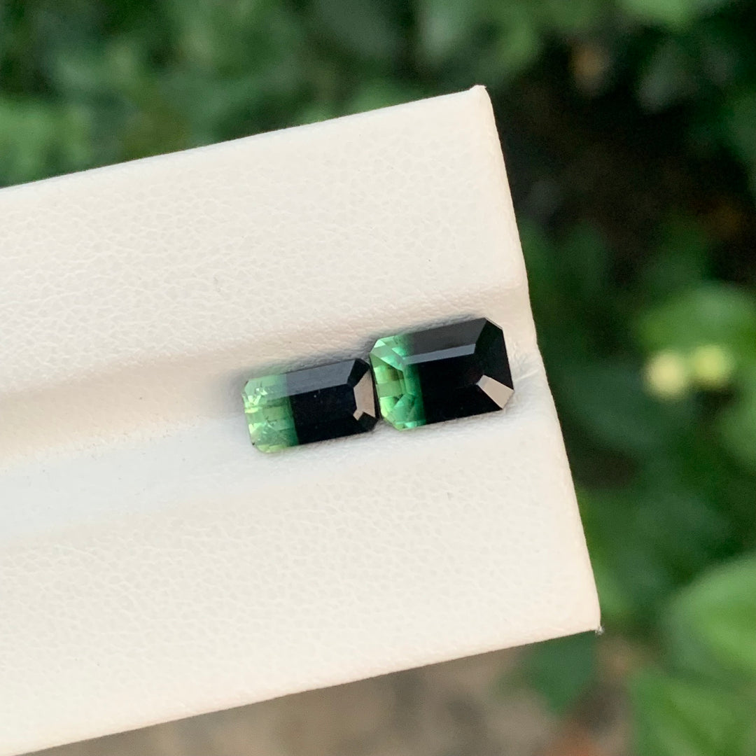 3.75 Carats Faceted Emerald Shape Bicolor Tourmaline Gemstone Pieces