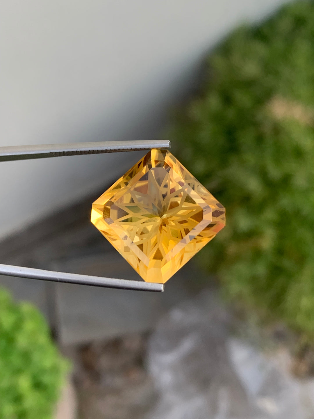 Fascinating 27.65 Carats Square Shape Flower Cut Yellow Citrine
