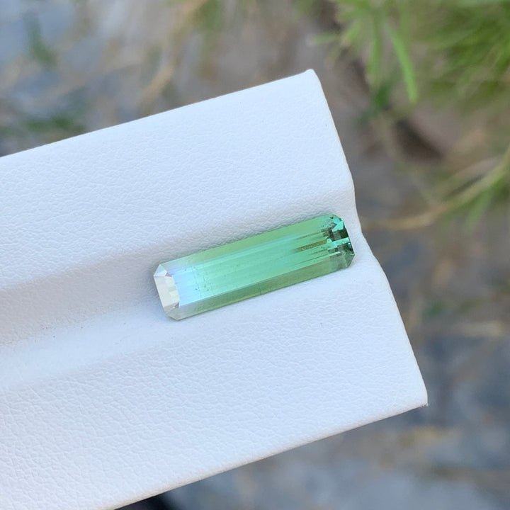 4.05 Carats Faceted Emerald Shape Bi Color Tourmaline