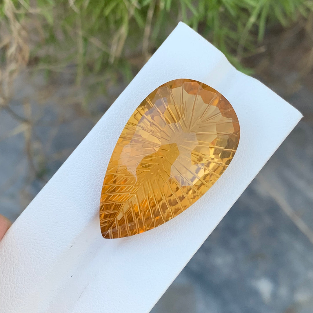 61.55 Carats Loose Fancy Cut Pear Shape Yellow Brown Citrine