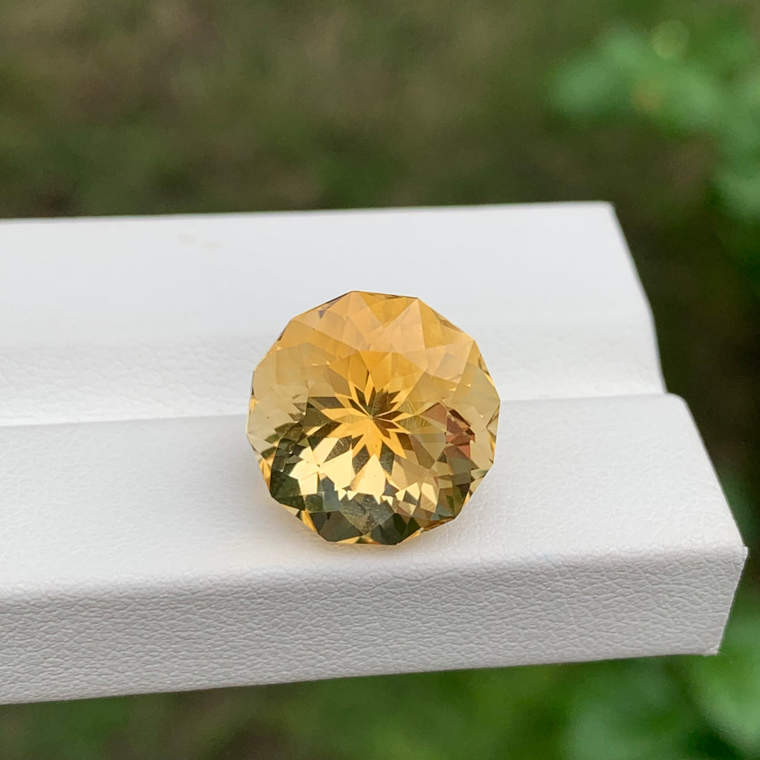 11.95 Carats Loose Round Flower Cut Yellow Citrine