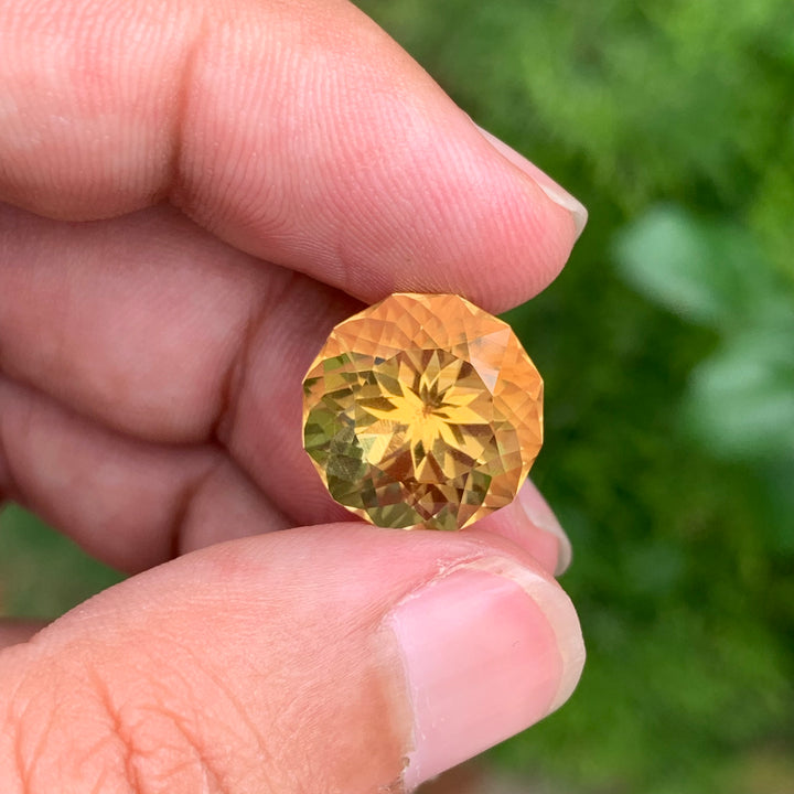 11.95 Carats Loose Round Flower Cut Yellow Citrine