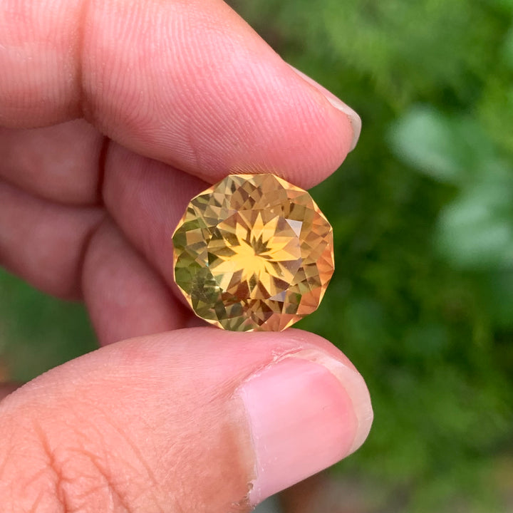 11.95 Carats Loose Round Flower Cut Yellow Citrine