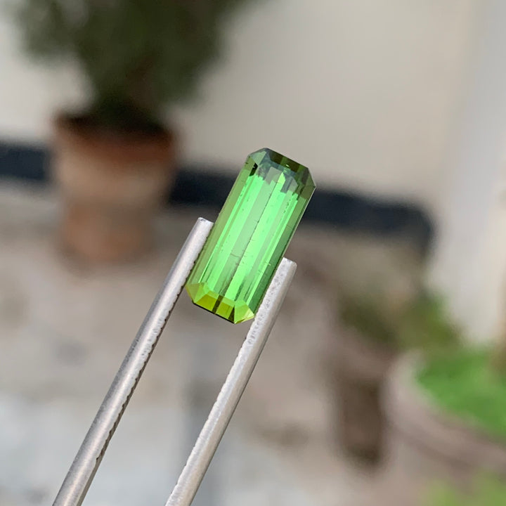 4.15 Carats Alluring Emerald Shape Faceted Green Tourmaline