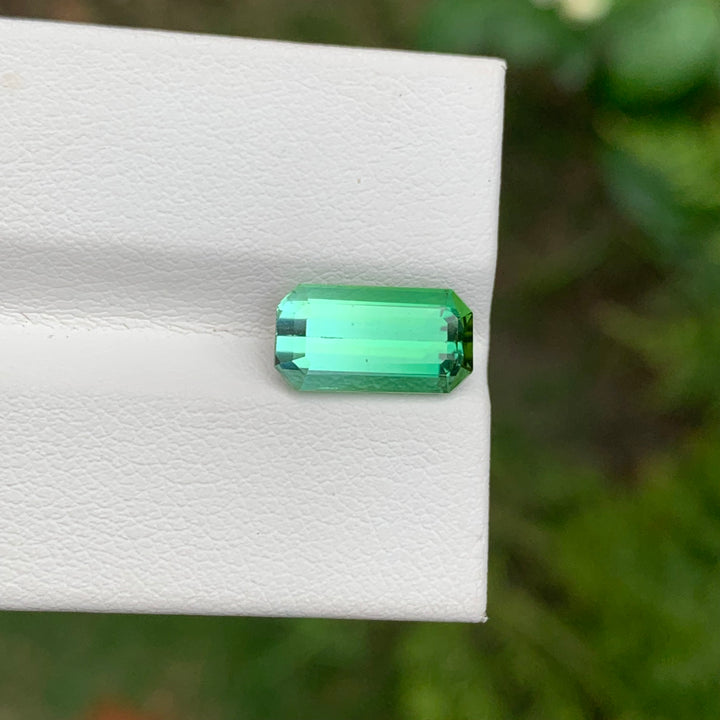 3.15 Carats Faceted Emerald Shape Green Bicolor Tourmaline