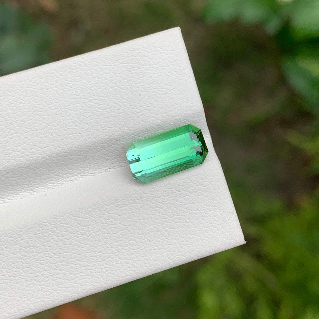 3.15 Carats Faceted Emerald Shape Green Bicolor Tourmaline