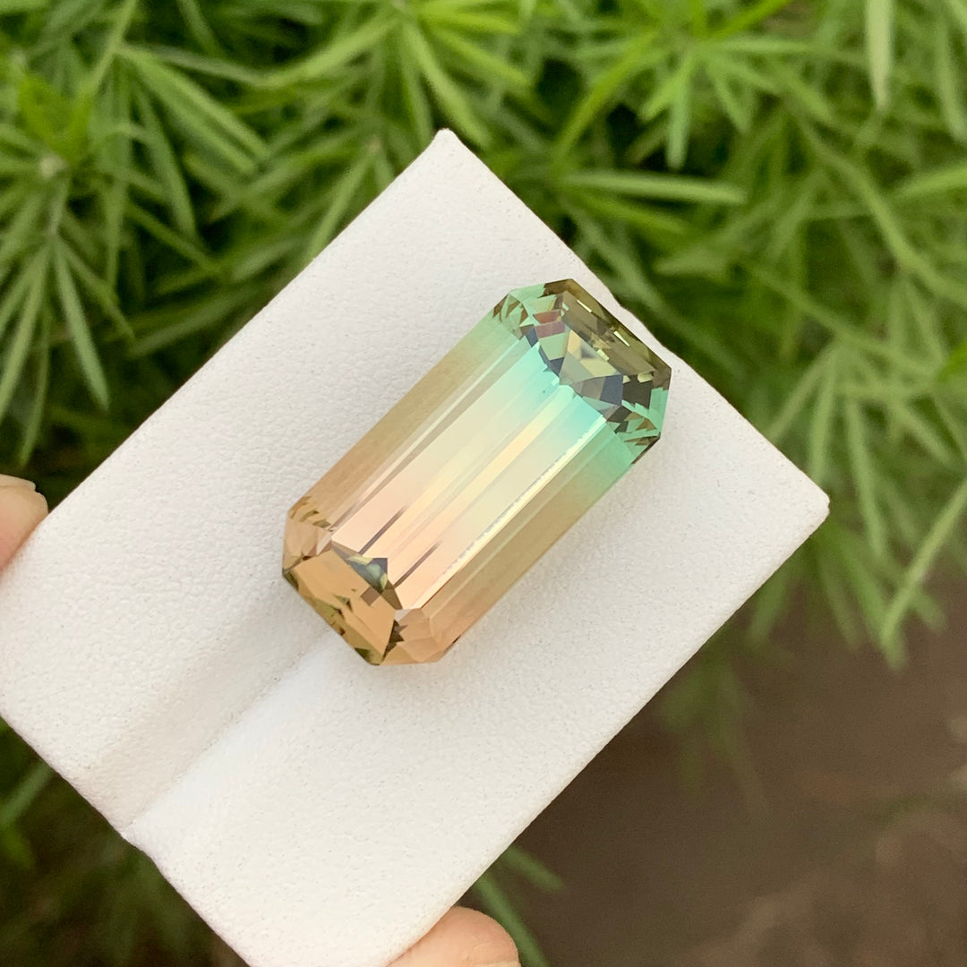 27.35 Carats Adorable Loose Emerald Shape Bi Color Tourmaline Gemstone