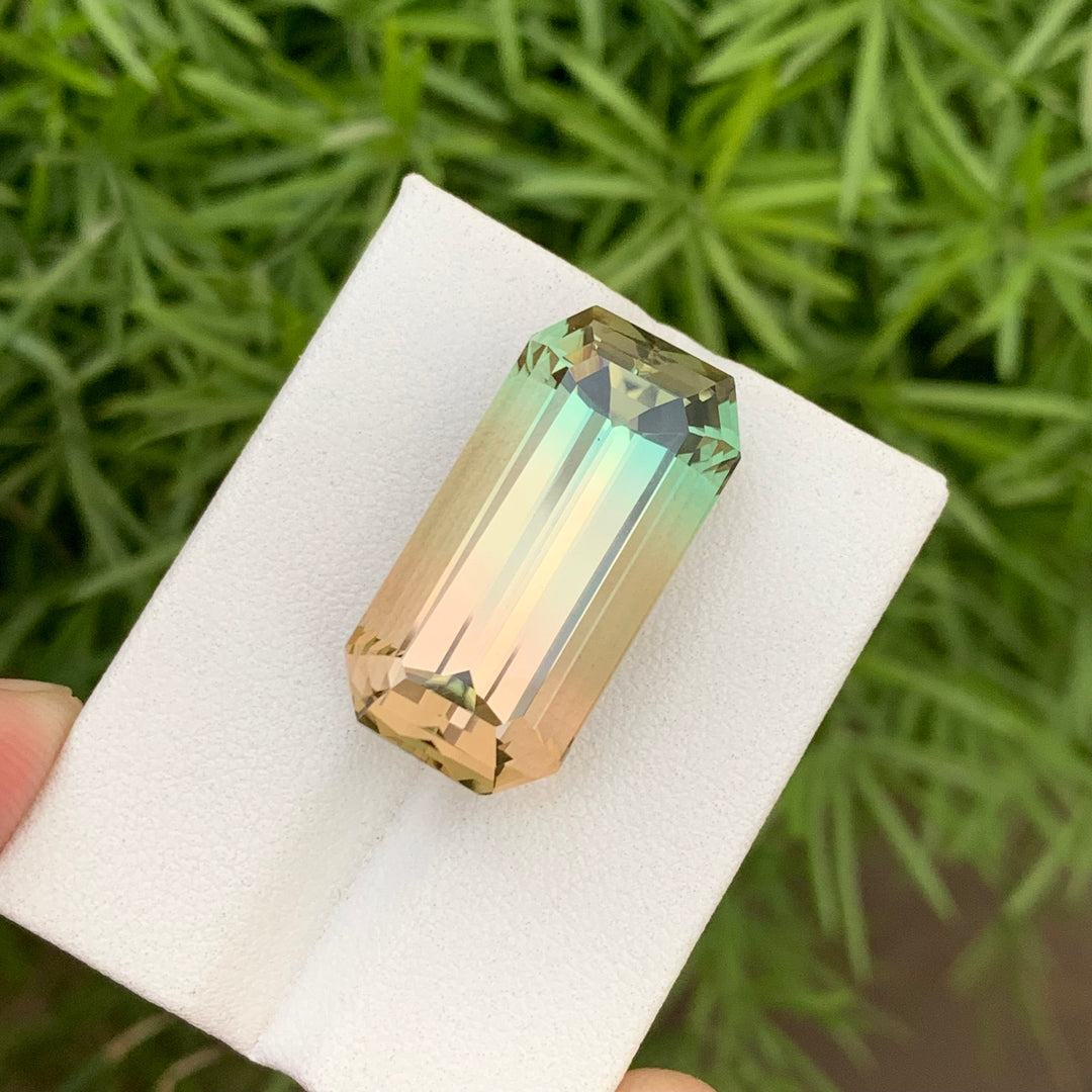 27.35 Carats Adorable Loose Emerald Shape Bi Color Tourmaline Gemstone