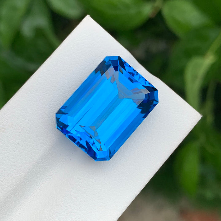 31.28 Carats Faceted Emerald Shape Swiss Blue Topaz