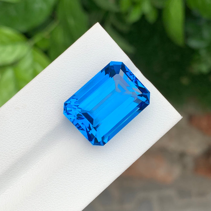 31.28 Carats Faceted Emerald Shape Swiss Blue Topaz