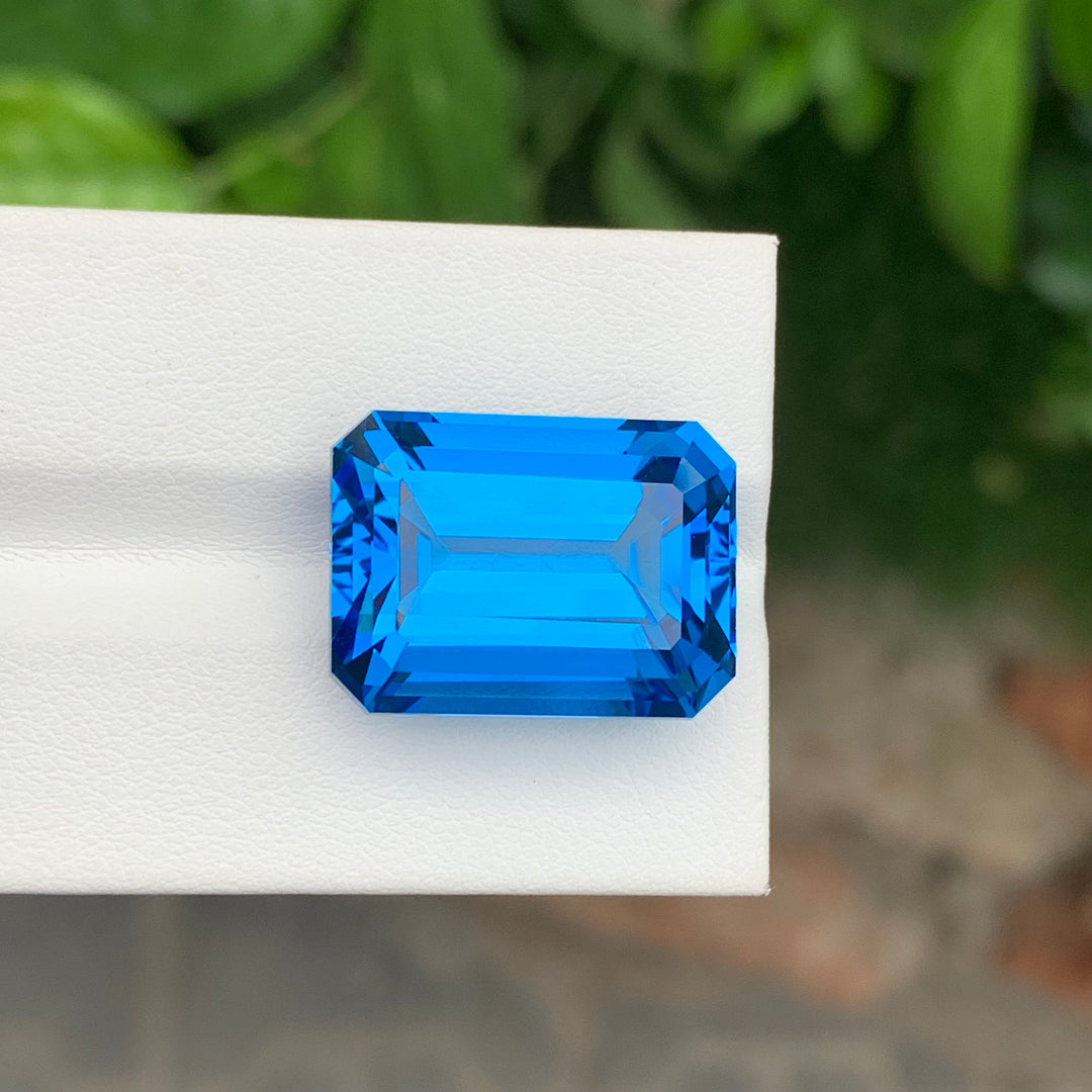 31.28 Carats Faceted Emerald Shape Swiss Blue Topaz