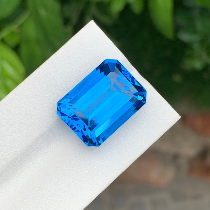 31.28 Carats Faceted Emerald Shape Swiss Blue Topaz