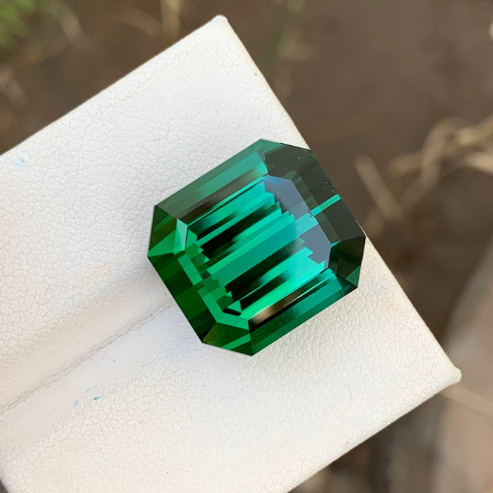 Ravishing 32.70 Carats Loose Emerald Shape Dark Green Tourmaline