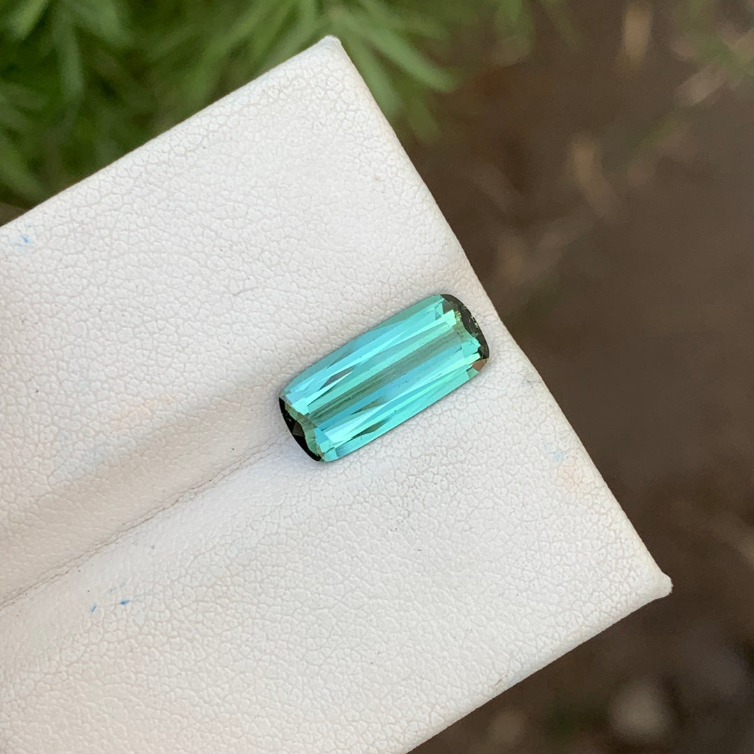 2.70 Carats Stunning Faceted Long Cushion Shape Blue Green Tourmaline Gemstone