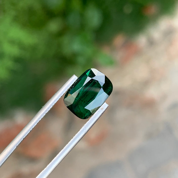 4.65 Carats Faceted Cushion Shape Dark Green Tourmaline