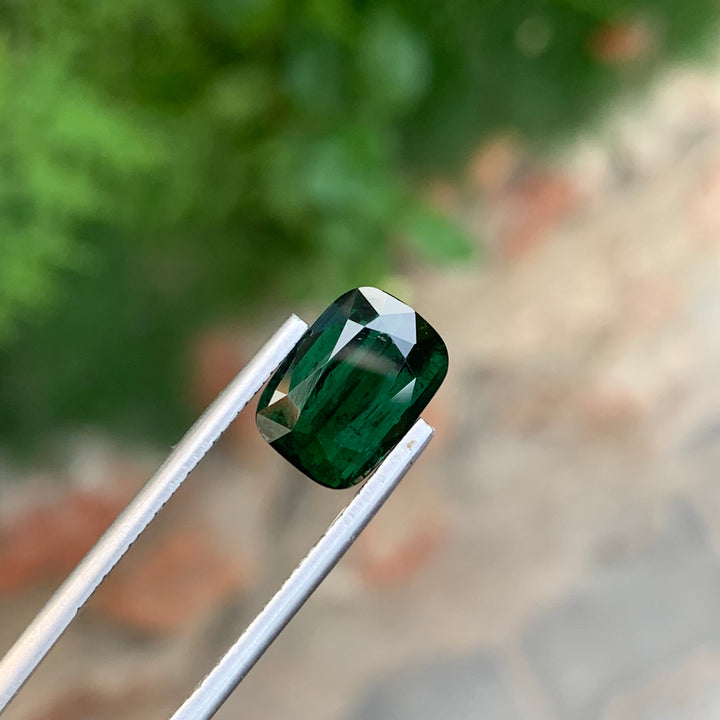 4.65 Carats Faceted Cushion Shape Dark Green Tourmaline