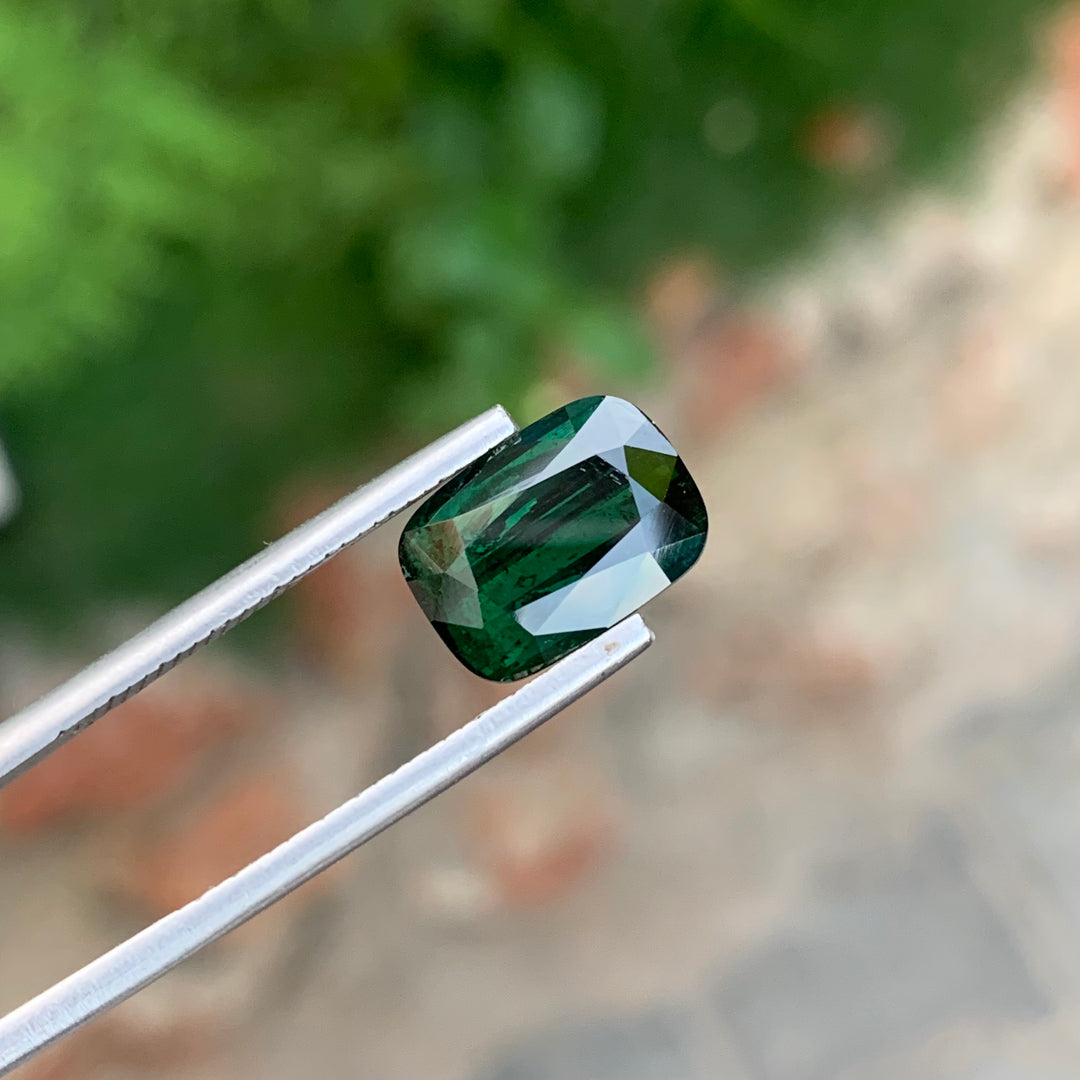 4.65 Carats Faceted Cushion Shape Dark Green Tourmaline