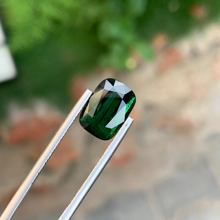 4.65 Carats Faceted Cushion Shape Dark Green Tourmaline