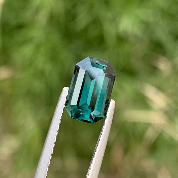 Pretty 1.80 Carats Faceted Emerald Shape Teal Tourmaline Gemstone