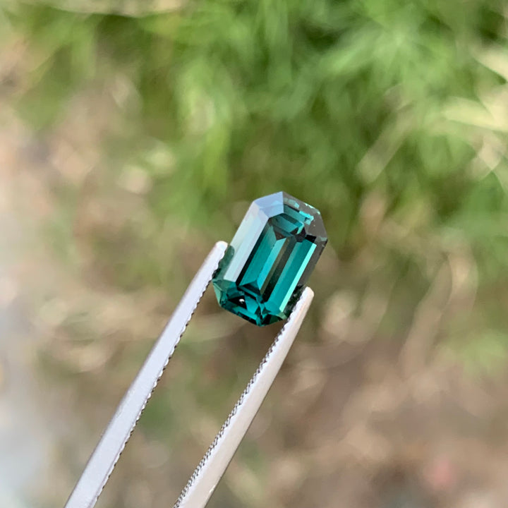 Pretty 1.80 Carats Faceted Emerald Shape Teal Tourmaline Gemstone