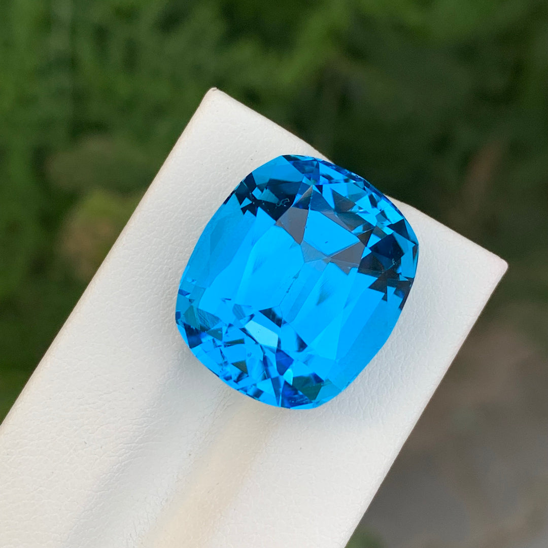 35.85 Carats Electric Blue Topaz Cushion Shape Natural Brazilian Gemstone