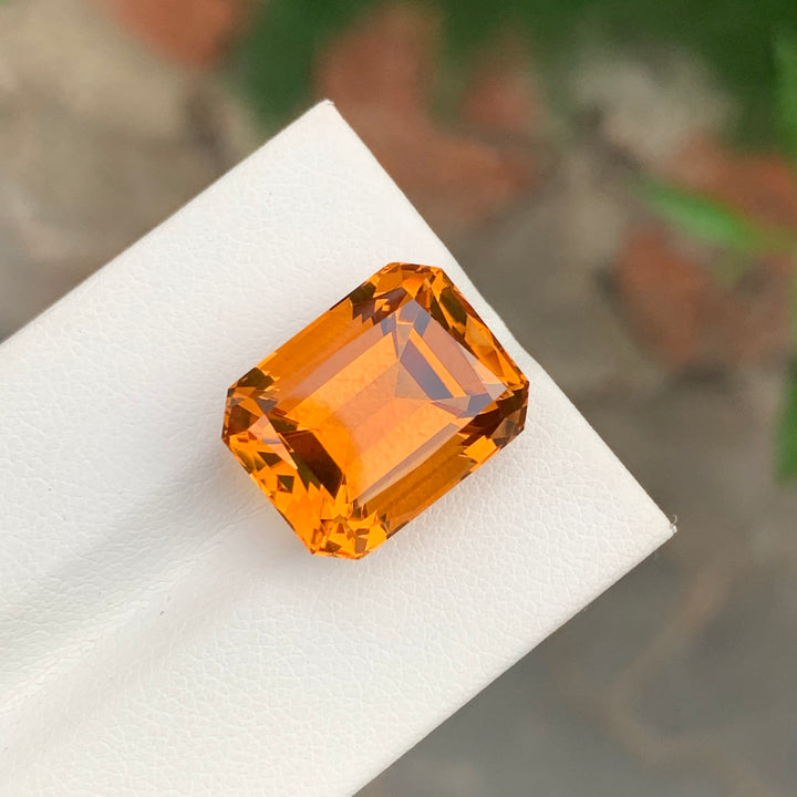 14.25 Carats Faceted Mandarin Citrine Emerald Shape Brazilian Gemstone