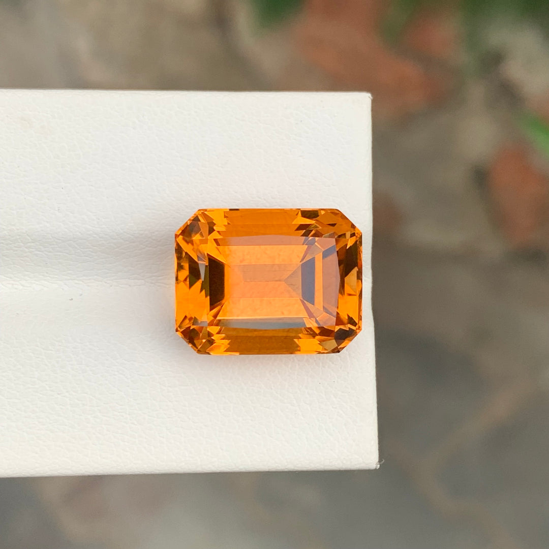 14.25 Carats Faceted Mandarin Citrine Emerald Shape Brazilian Gemstone