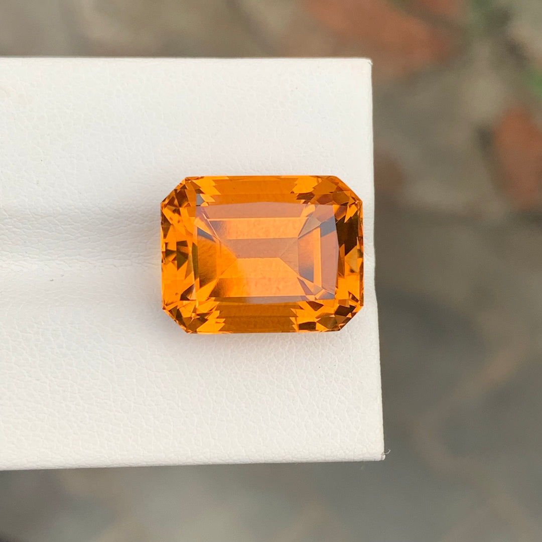 14.25 Carats Faceted Mandarin Citrine Emerald Shape Brazilian Gemstone