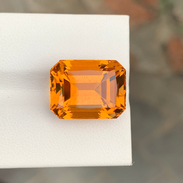 14.25 Carats Faceted Mandarin Citrine Emerald Shape Brazilian Gemstone