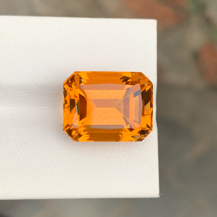 14.25 Carats Faceted Mandarin Citrine Emerald Shape Brazilian Gemstone