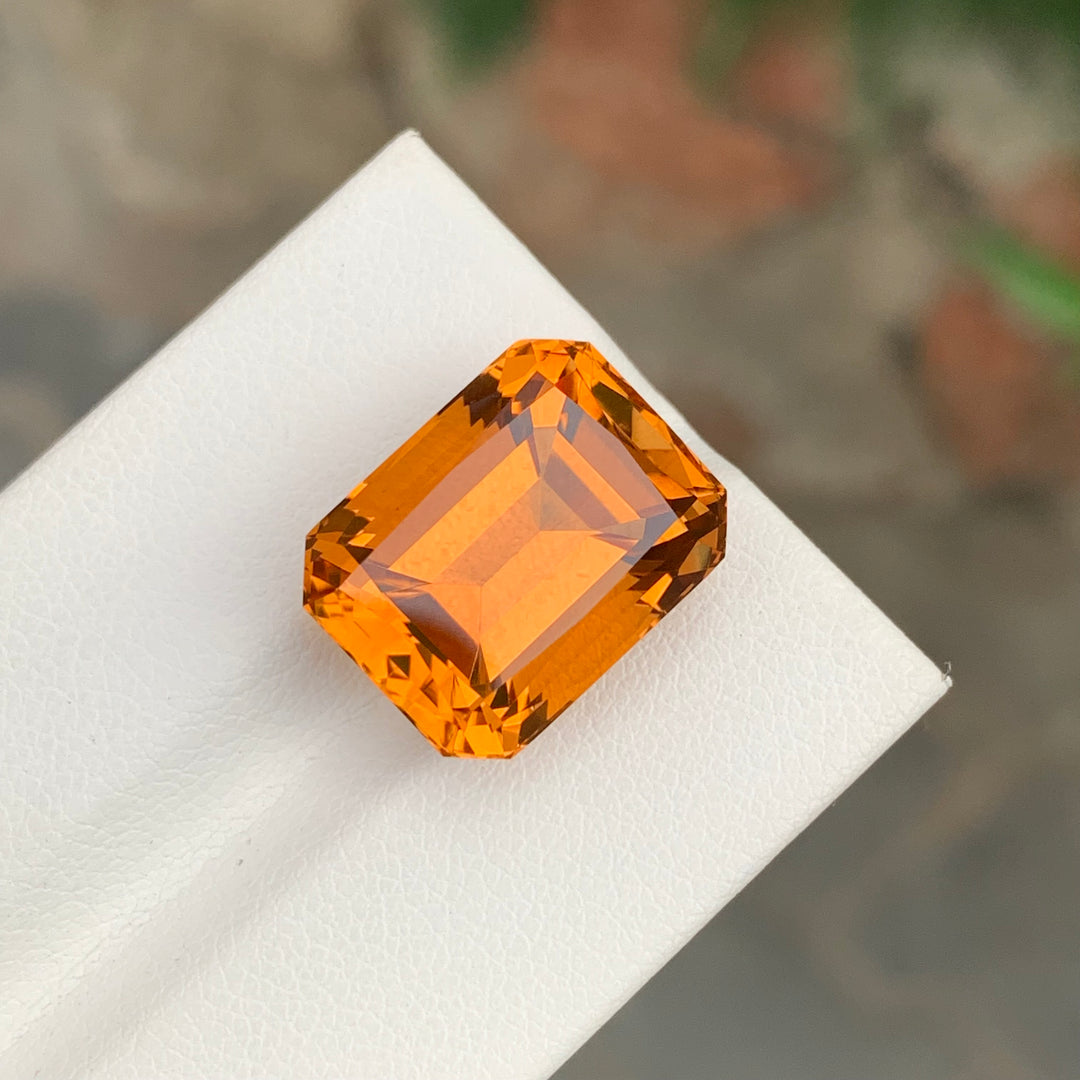 14.25 Carats Faceted Mandarin Citrine Emerald Shape Brazilian Gemstone