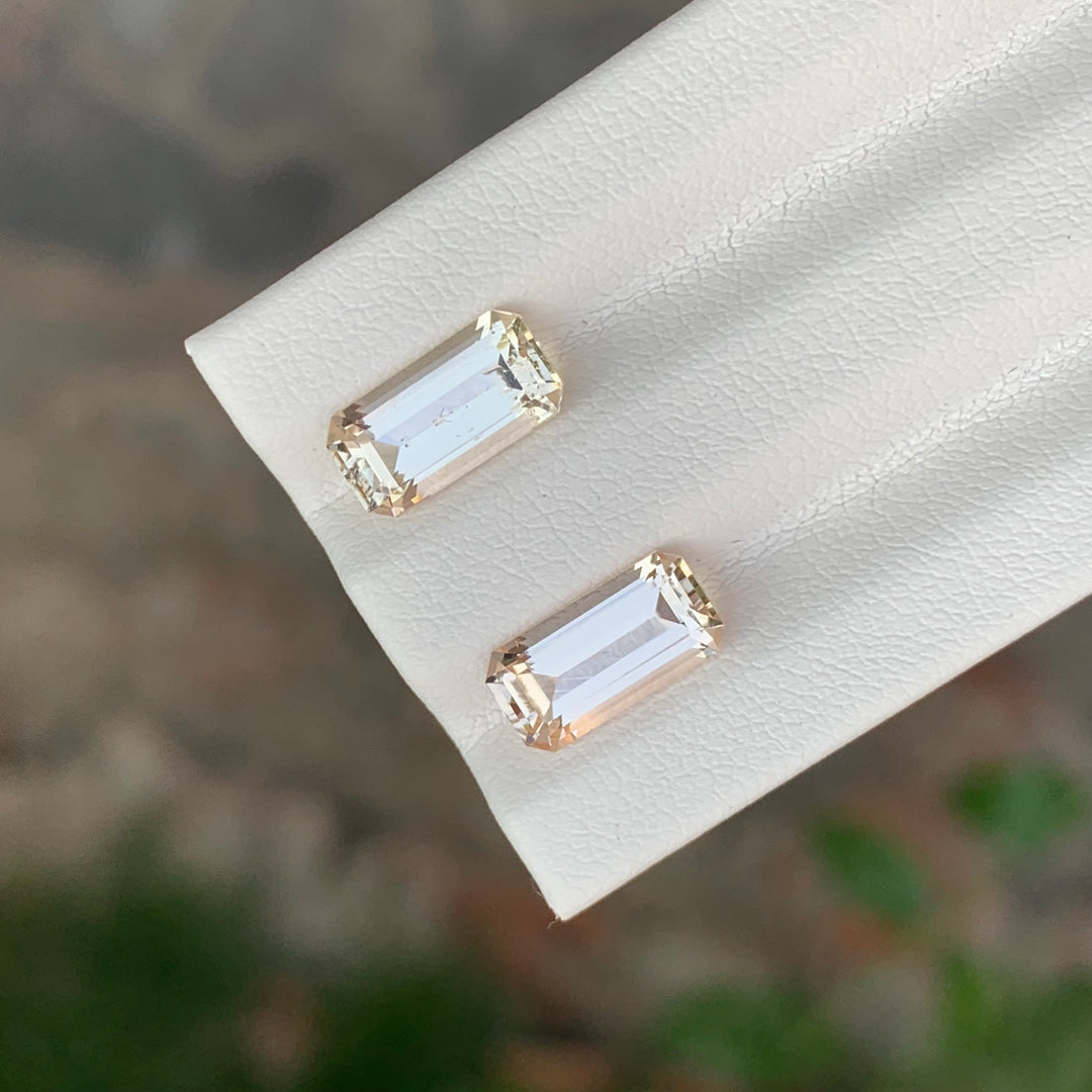 4.00 Carats Emerald Cut Faceted Imperial Topaz Pair