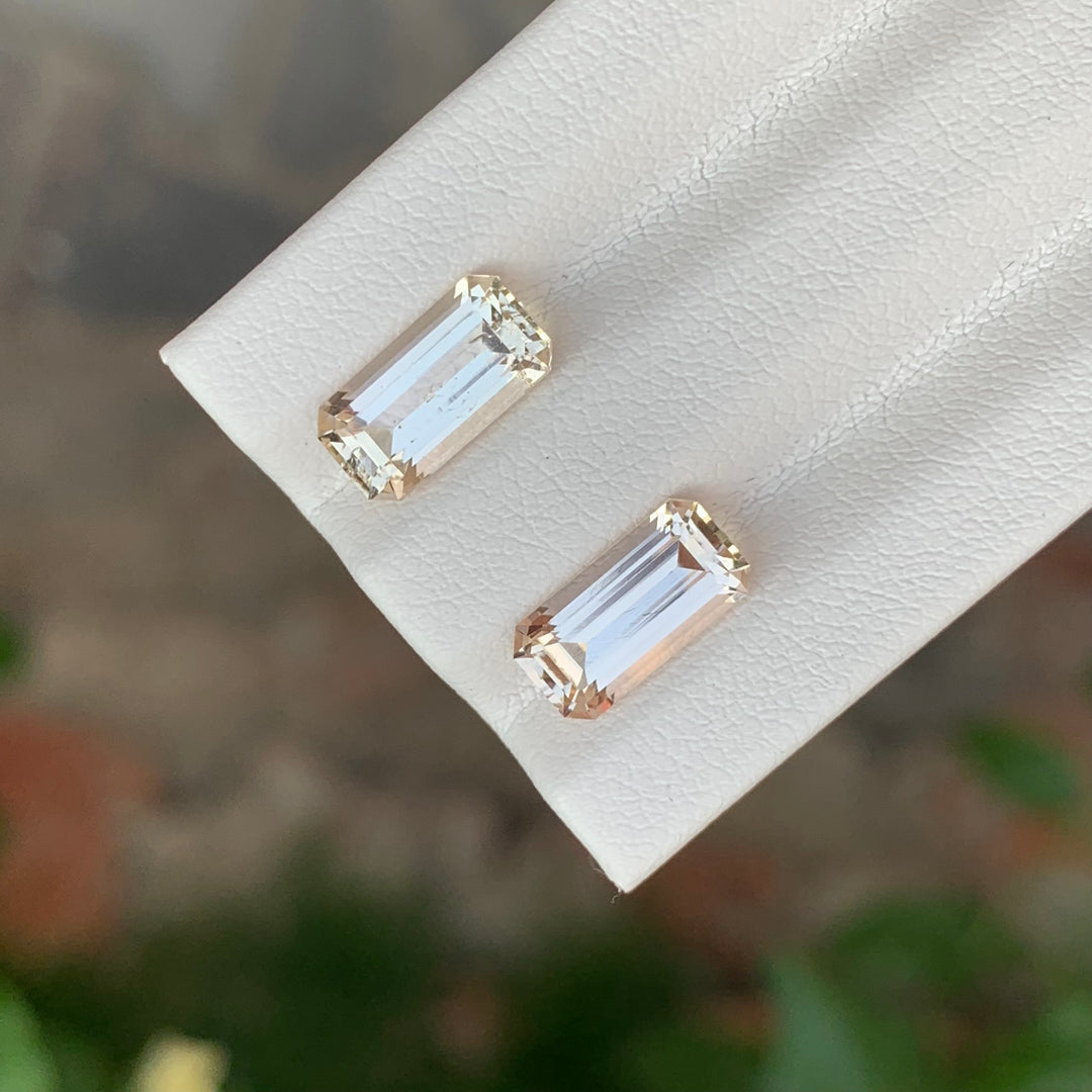 4.00 Carats Emerald Cut Faceted Imperial Topaz Pair