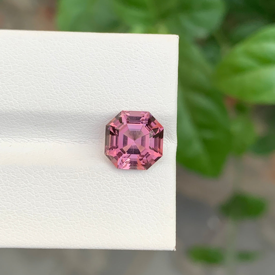 3.60 Carats Square Shape Maroon Pink Faceted Tourmaline