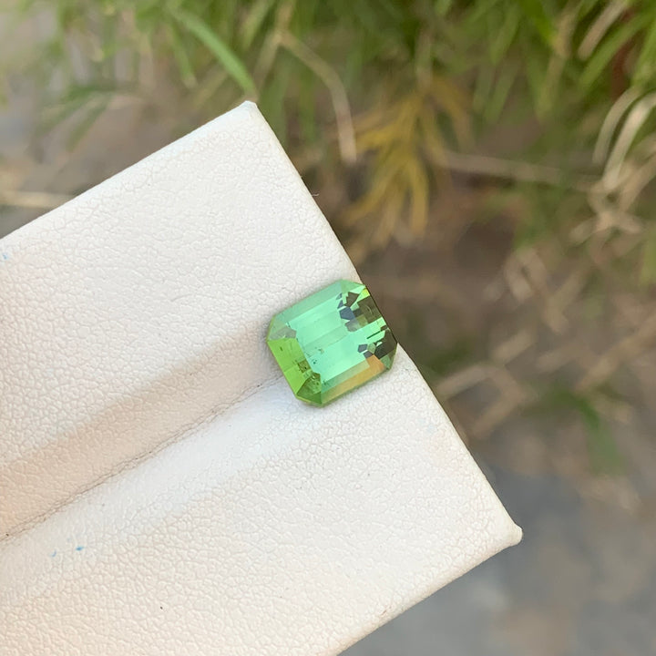Stunning 3.70 Carats Faceted Emerald Shape Mint Green Tourmaline