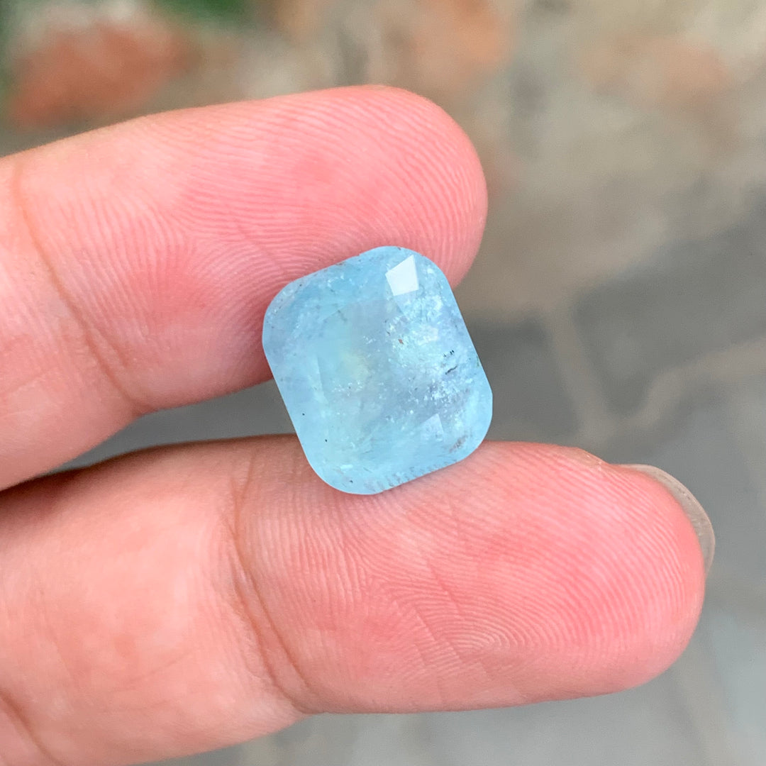 7.40 Carats Cushion Shape Nigerian Faceted Aquamarine