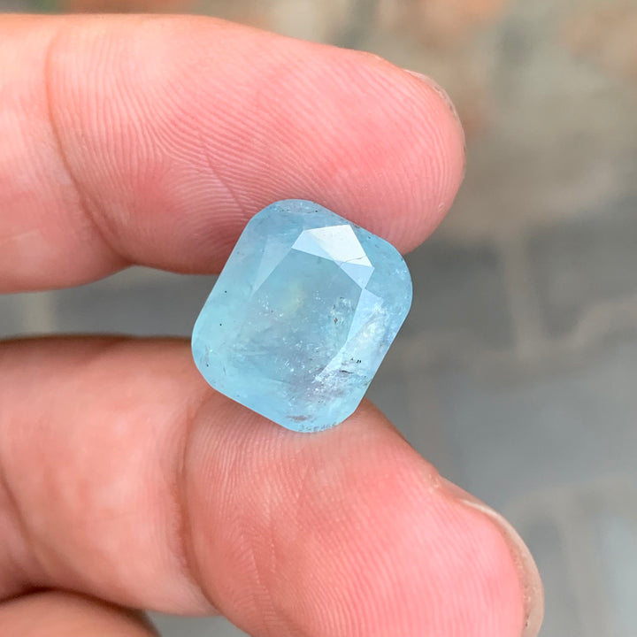 7.40 Carats Cushion Shape Nigerian Faceted Aquamarine