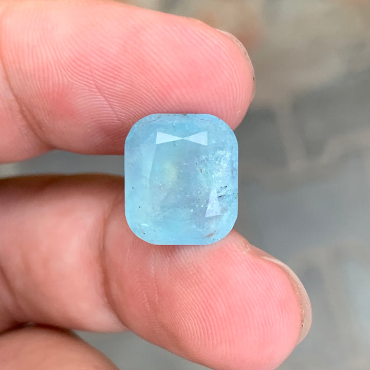 7.40 Carats Cushion Shape Nigerian Faceted Aquamarine