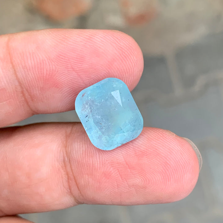 7.40 Carats Cushion Shape Nigerian Faceted Aquamarine